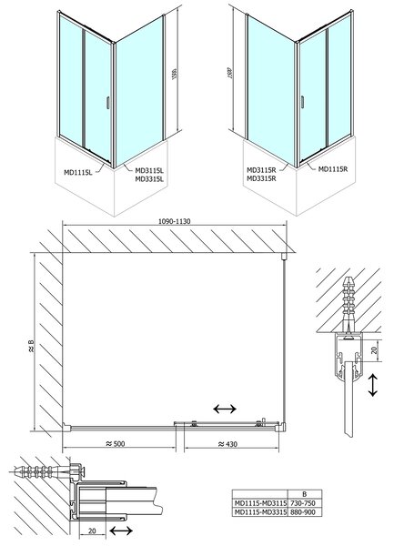 Polysan Polysan, DEEP sprchová bočná stena 900 x 1500 mm, číre sklo, MD3315
