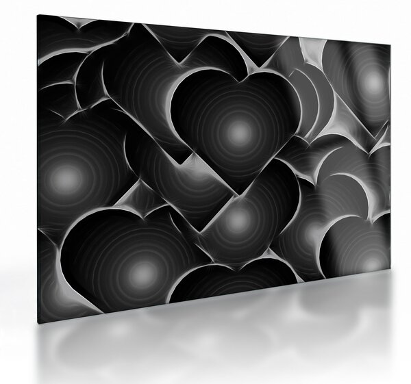 Sklenený obraz čierno-bielych sŕdc (70x50 cm)