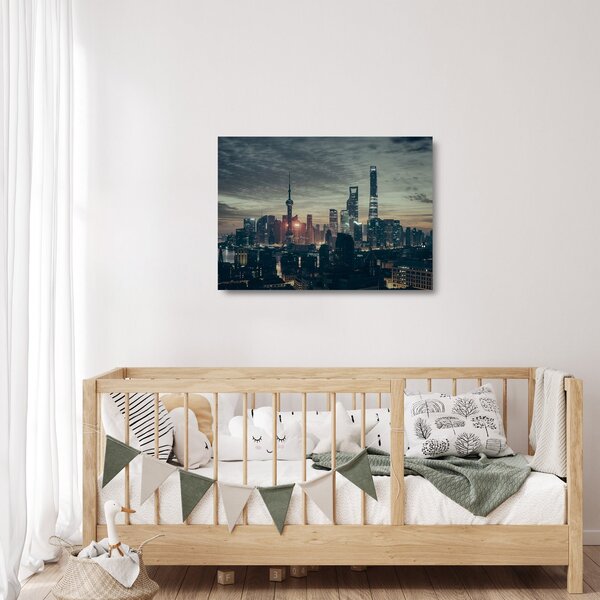 Sklenený obraz mesta za súmraku (70x50 cm)