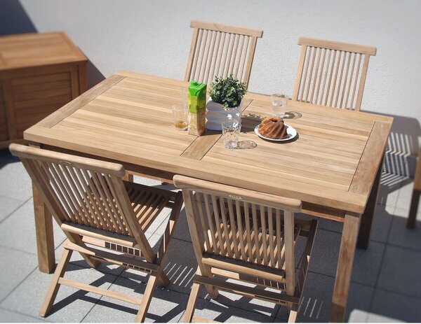 Záhradný drevený nábytok – stôl Garden I. + 4x kreslo Clasic, teak NOELA 3459171