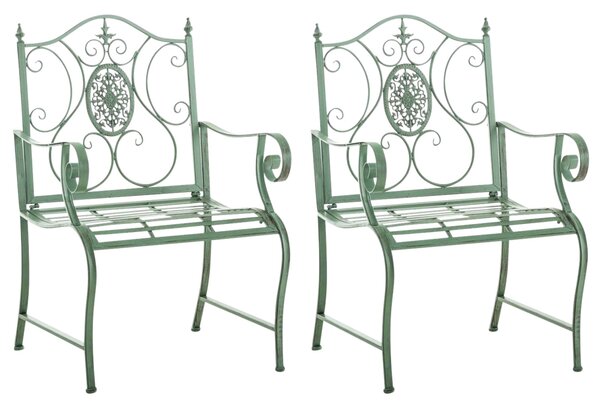 Kovová stolička Punjab s područkami (SET 2 ks) - Zelená antik