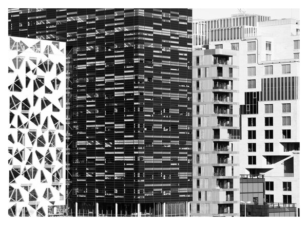 Sklenený obraz čiernobiele architektúry (70x50 cm)