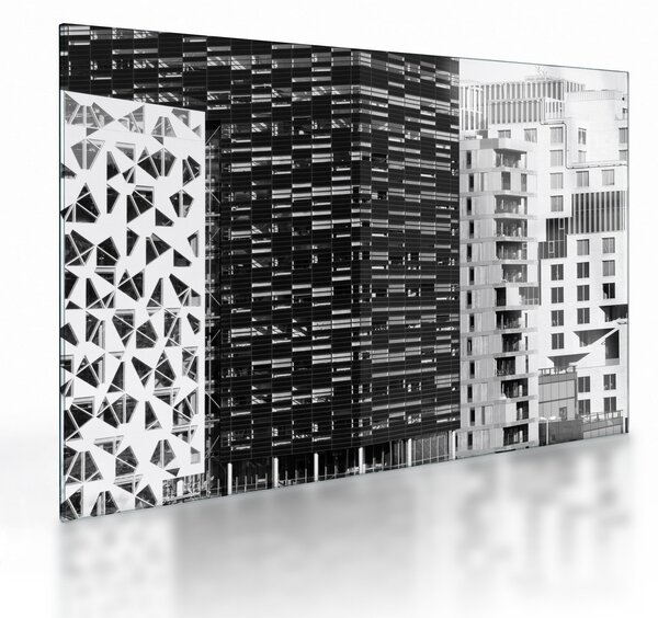Sklenený obraz čiernobiele architektúry (70x50 cm)