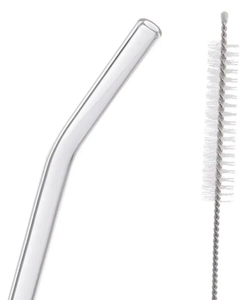 Zahnuté slamky na nápoje s kefkou, 20 cm, sklenené, 4 ks ORION 151449