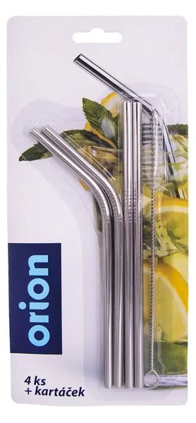 Slamky na nápoje s kefkou, zahnuté a rovné, 18 cm, nerezové, 4 ks ORION 151433