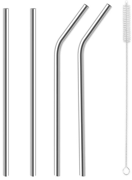 Slamky na nápoje s kefkou, zahnuté a rovné, 18 cm, nerezové, 4 ks ORION 151433