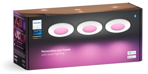 Philips Hue White and color ambiance 8720169264731 Slim downlight S zápustné svietidlo D90mm LED 8,3W/1000lm 2200-6500K+RGB IP44 biela 3-set