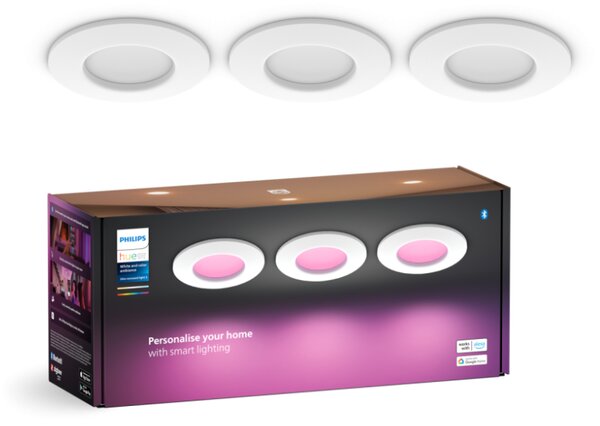 Philips Hue White and color ambiance 8720169264731 Slim downlight S zápustné svietidlo D90mm LED 8,3W/1000lm 2200-6500K+RGB IP44 biela 3-set