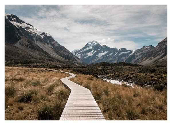 Sklenený obraz - Chodník v údolí hory Mt. Cook (70x50 cm)
