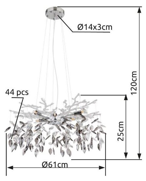 GLOBO 64133-8 DANNA závesné svietidlo/luster D610mm 8xG9 chrómová, dymová, priehľadná