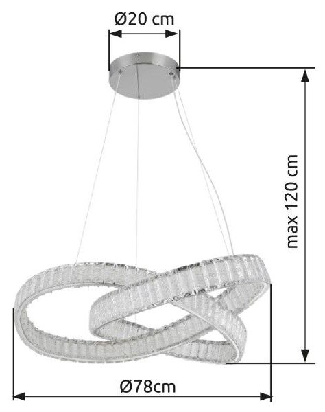 GLOBO 67162-110CCT MUCKY závesné svietidlo D780mm LED 110W/9389lm 2700-6500K chrómová, priehľadná, diaľkový ovládač