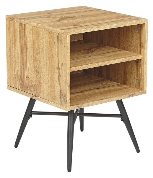 Nočný stolík svetlé drevo MDF materiál s 2 otvorenými policami minimalistický súčasný doplnok do spálne