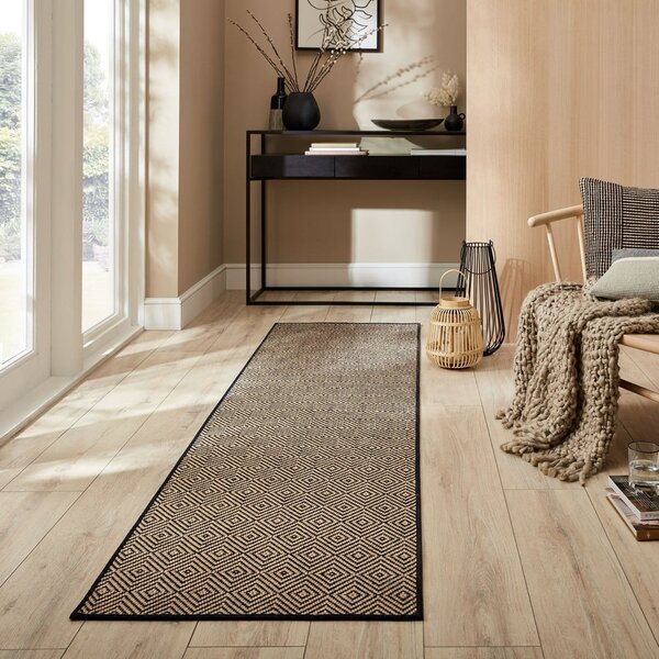 Jutový behúň na schody v čierno-prírodnej farbe 60x800 cm Diamond – Flair Rugs