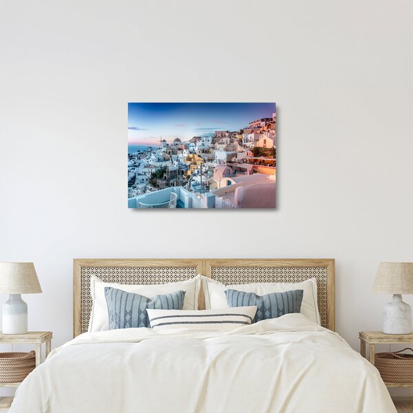 Sklenený obraz - Súmrak v Santorini (70x50 cm)