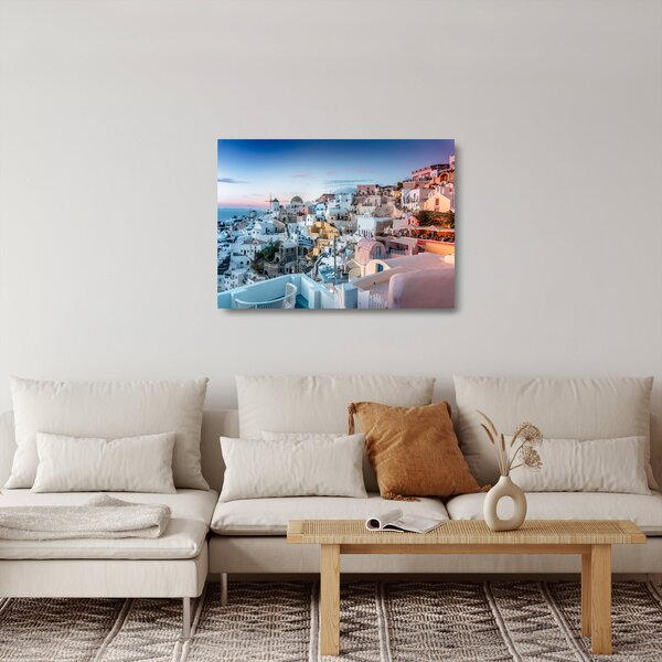 Sklenený obraz - Súmrak v Santorini (70x50 cm)