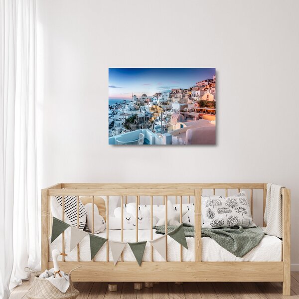 Sklenený obraz - Súmrak v Santorini (70x50 cm)