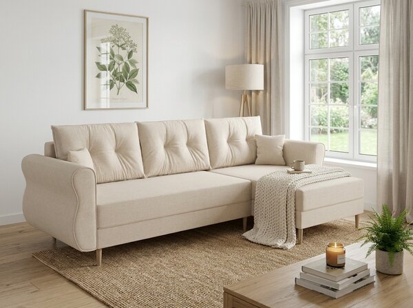 Rozkladacia obojstranná sedacia súprava do L SILVIANO 230x140 cm, krémová