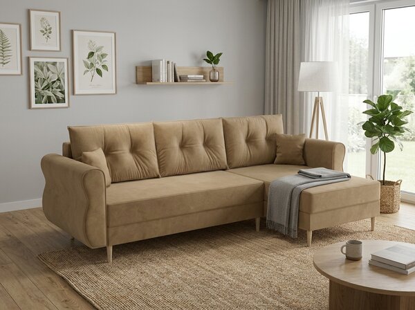 Rozkladacia obojstranná sedacia súprava do L SILVIANO 230x140 cm, béžová