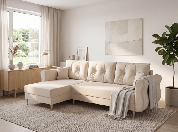 Rozkladacia obojstranná sedacia súprava do L SILVIANO 230x140 cm, krémová