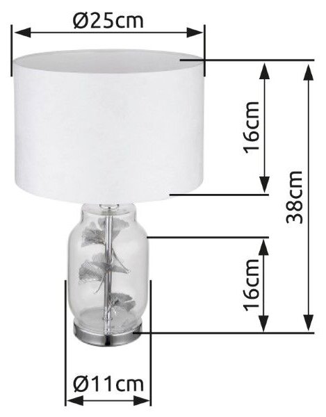 GLOBO 24141C GINKO stolná lampička V380mm 1xE27 chrómová, biela