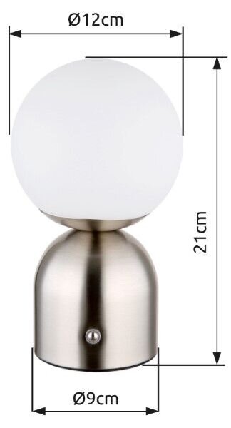 GLOBO 21006N JULSY dotyková stolná lampička V210mm LED 2,5W/189lm 2700+6500+4000K matný nikel, biela, vrátane CR18650 1800mAh 3,7V, USB kábel