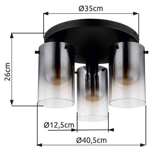 GLOBO 15907-3D FLORENTINA stropné svietidlo D405mm 3xE27 čierna, dymová