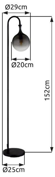 GLOBO 15885S DALTON stojacia lampa V1520mm 1xE27 čierna, dymová