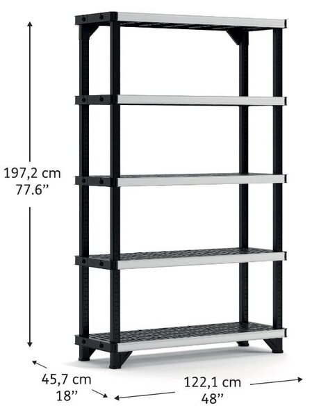 Fused regál, 5 políc, plast/kov, čierny KETER 260370