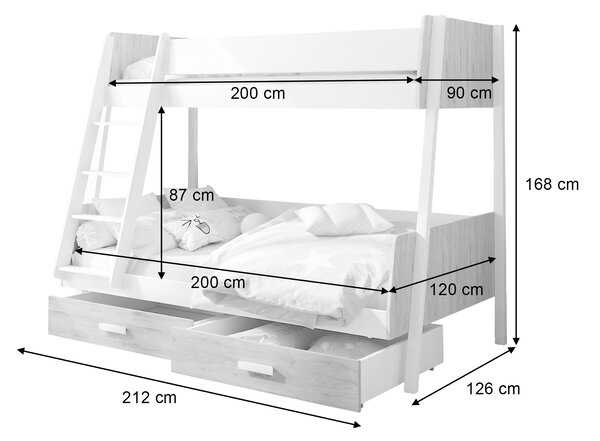 Poschodová posteľ s úložným priestorom Moritz 120x200 - biela