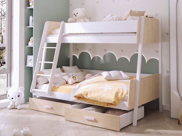 Poschodová posteľ s úložným priestorom Moritz 120x200 - borovica/biela