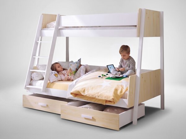 Poschodová posteľ s úložným priestorom Moritz 120x200 - borovica/biela