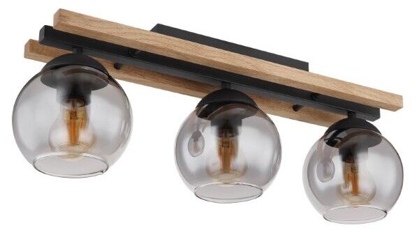 GLOBO 15569-3DW CONNI stropné svietidlo 3xE27 čierna, vzhľad dreva, dymová