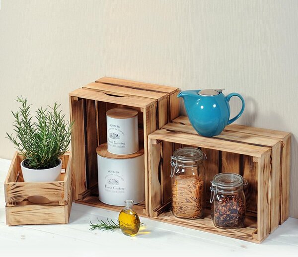 Stohovateľný úložný box 40 x 30 x 23 cm, borovicové drevo KESPER 69604
