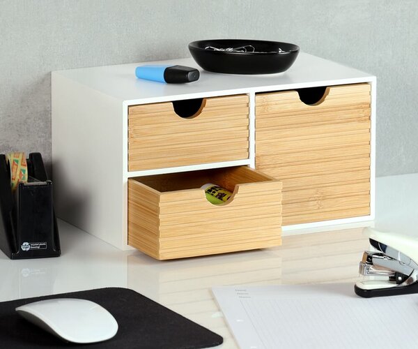 Organizér s 3 zásuvkami, 27 x 16 x 14 cm, biely/prírodný KESPER 58960