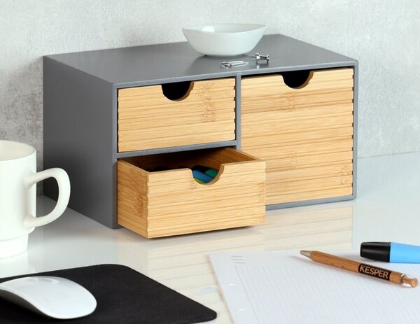 Organizér s 3 zásuvkami, 27 x 16 x 14 cm, sivý/prírodný KESPER 58961