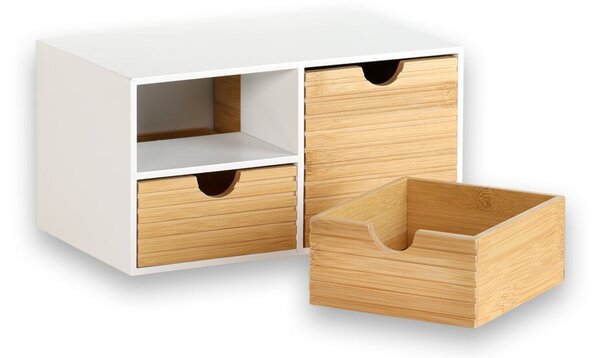 Organizér s 3 zásuvkami, 27 x 16 x 14 cm, biely/prírodný KESPER 58960
