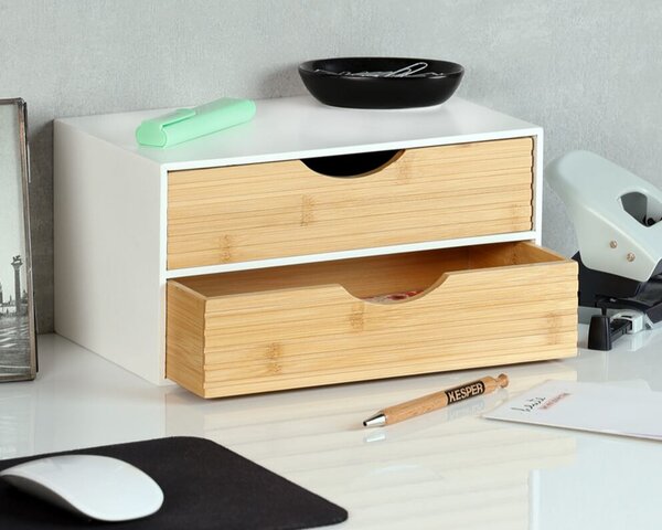 Organizér s 2 zásuvkami, biely/prírodný KESPER 58962
