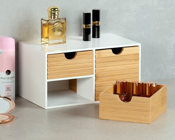 Organizér s 3 zásuvkami, 27 x 16 x 14 cm, biely/prírodný KESPER 58960