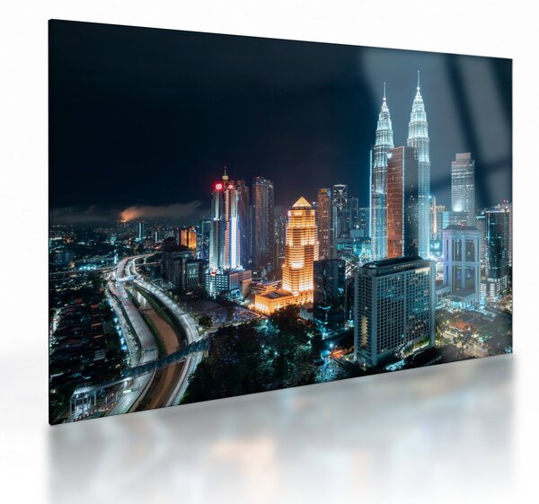 Sklenený obraz - Noc v Kuala Lumpur (70x50 cm)