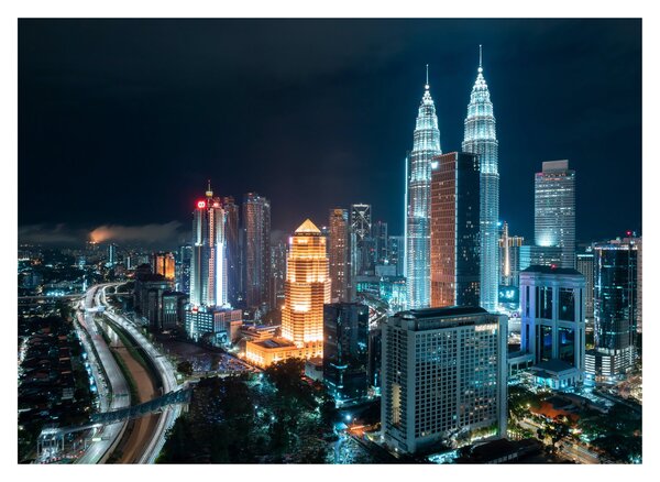 Sklenený obraz - Noc v Kuala Lumpur (70x50 cm)