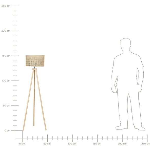 Stojaca lampa prírodná ratanová 150 cm kaučukové drevo trojnohý stojan rustikálny dizajn boho interiér