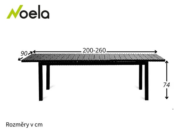 Grande Lungo XXL Záhradný rozkladací stôl 200/260 x 90 cm, hliník/artwood, čierny NOELA 34570522