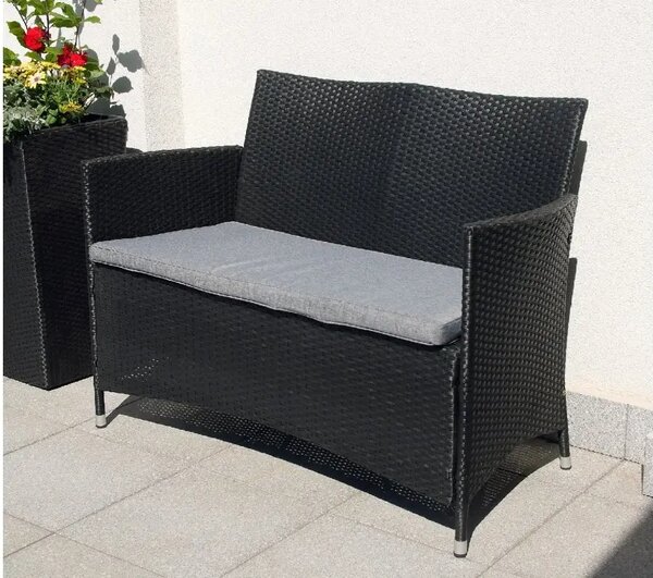 Bali Záhradná lavica 116 cm, umelý ratan, čierna NOELA 3457063