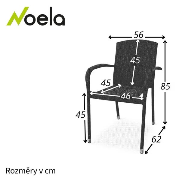 Roma Záhradná stohovateľná stolička, umelý ratan, čierna NOELA 3456633