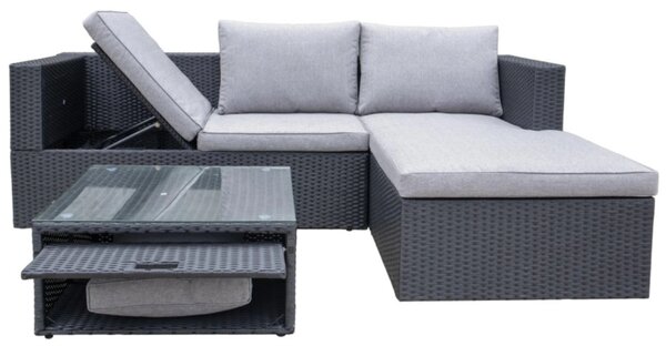 Relax Stockholm Zostava záhradného nábytku, umelý ratan, čierna/sivá NOELA 34570780