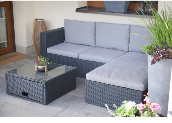 Relax Stockholm Zostava záhradného nábytku, umelý ratan, čierna/sivá NOELA 34570780