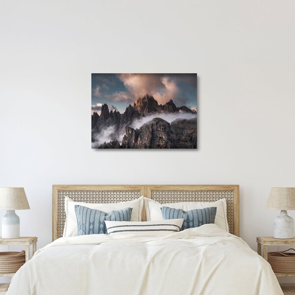 Sklenený obraz - Talianske dolomity schované v hmle (70x50 cm)