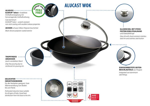 Alucast Panvica WOK so sklenenou pokrievkou Ø 32 cm ELO 19732