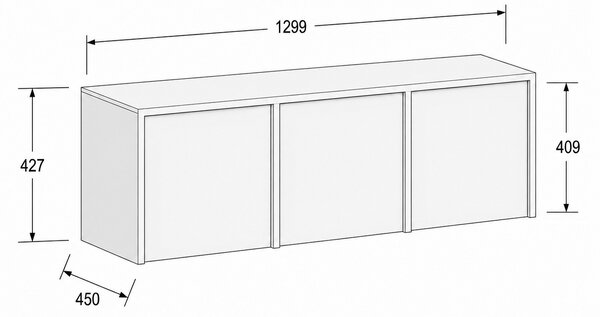 Nadstavba pre skrine FRAME, 3x dvere, 1299 x 450 x 427 mm, PUSH-lock, orech
