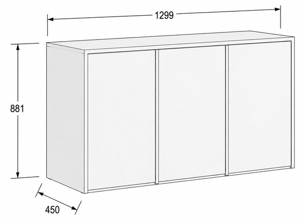 Kancelárska skriňa FRAME, nízka, 3 dvere, 1299 x 450 x 881 mm, PUSH-lock, dub prírodný
